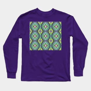 Geometric Green with Pink Diamonds Abstract Art Pattern Long Sleeve T-Shirt